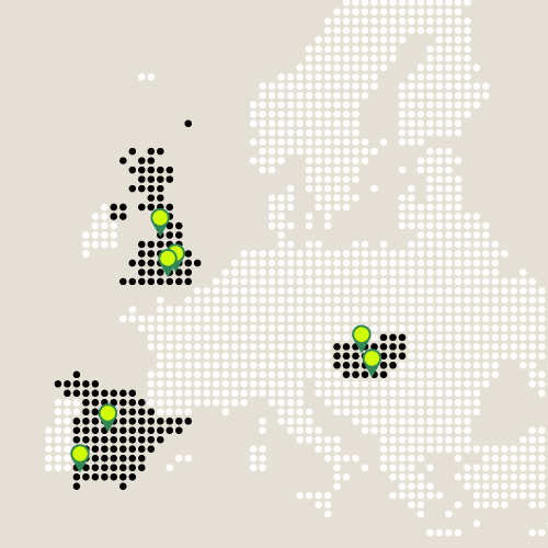 Map of Europe, with office locations for One Beyond